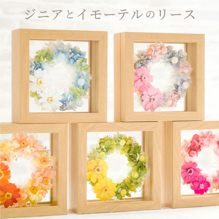 ジニアとイモーテルのリース』 プリザーブドフラワー｜横浜花まりか