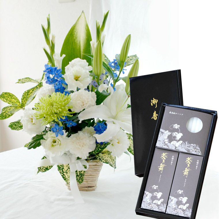 お供え花とお線香＆ろうそく ギフトセット・AB 』 生花 | 横浜花まりか