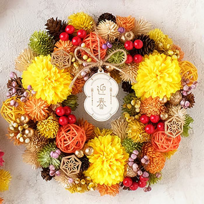 おみくじ付！華やぎ迎春リース』 お正月 ドライフラワー | 横浜花