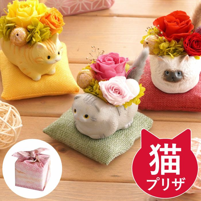 のんびり花にゃんこ』 プリザーブドフラワー｜横浜花まりか フラワー