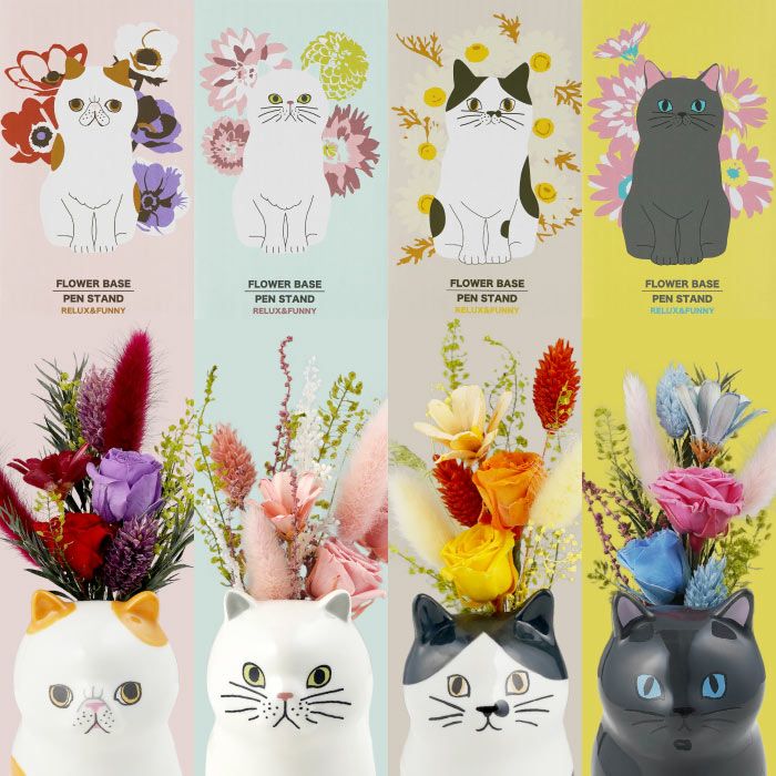 ちょこんと座る猫プリザ』 プリザーブドフラワー｜横浜花まりか