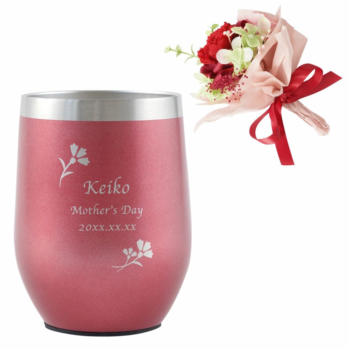 名入れ 八福＆カーネーションプリザブーケセット 雑貨 プリザーブドフラワー