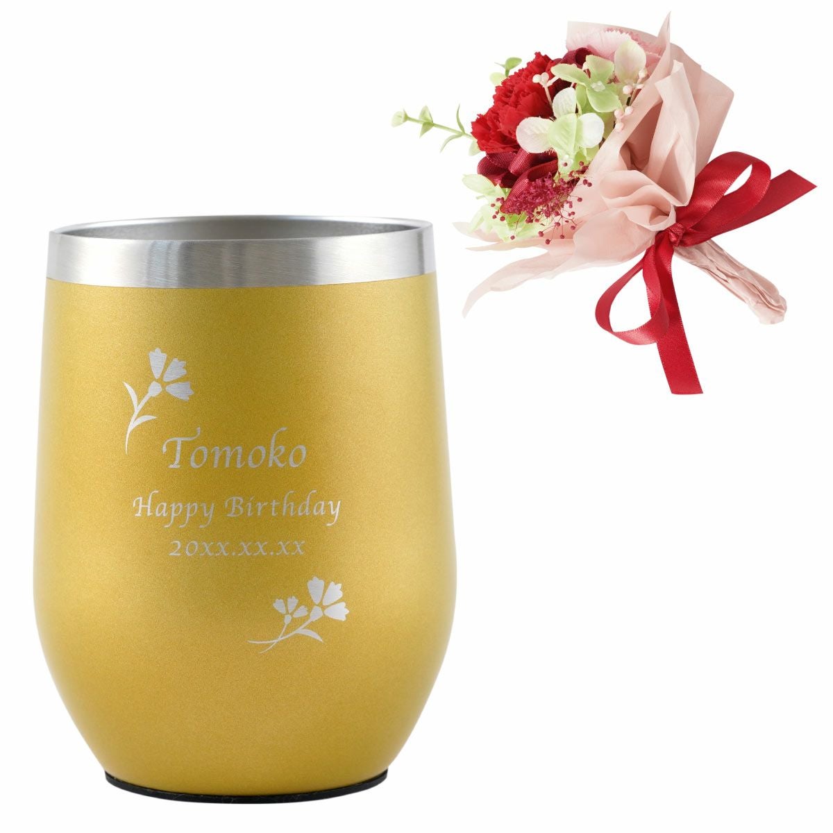 名入れ 八福＆カーネーションプリザブーケセット 雑貨 プリザーブドフラワー