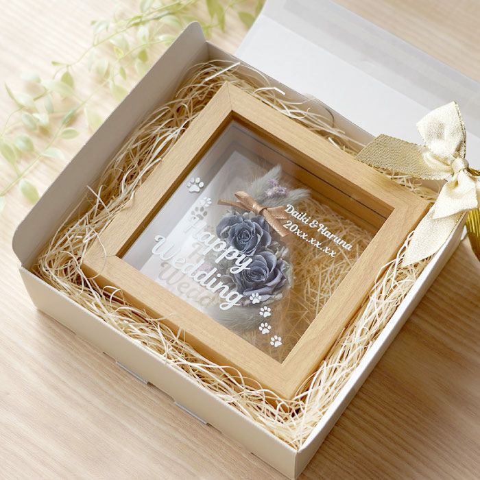 名入れ フレーム入り猫フラワー プリザーブドフラワー