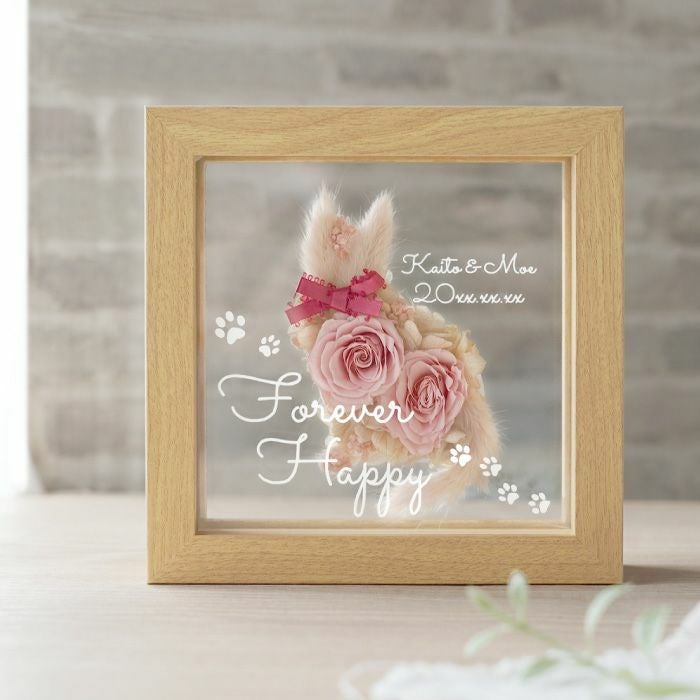 名入れ フレーム入り猫フラワー プリザーブドフラワー