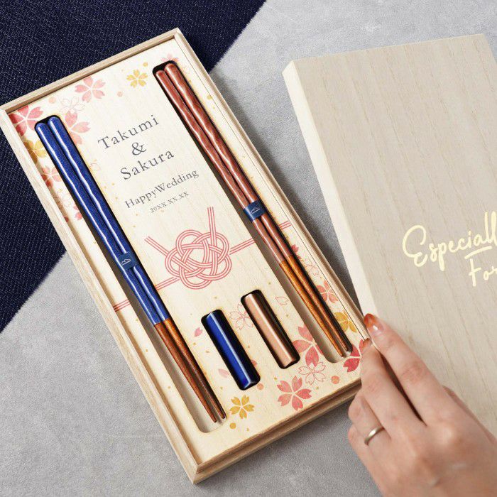 名入れ 桐箱入り KURABI 夫婦箸&箸置きセット 雑貨
