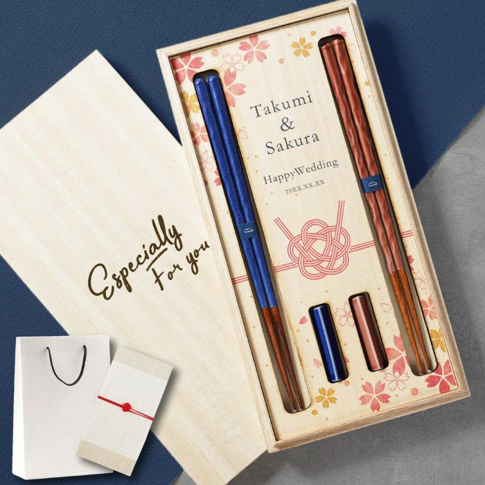 名入れ 桐箱入り KURABI 夫婦箸&箸置きセット 雑貨