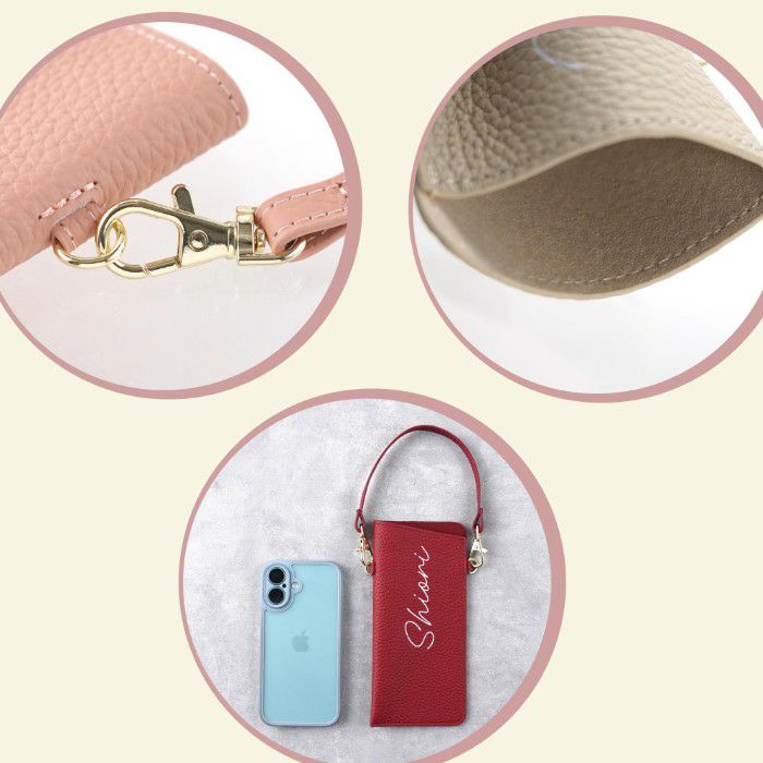 名入れ 本革 ストラップ付きスリム眼鏡ケース 雑貨